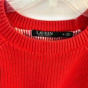 Lauren Red Cotton Sweater with attached striped under shirt